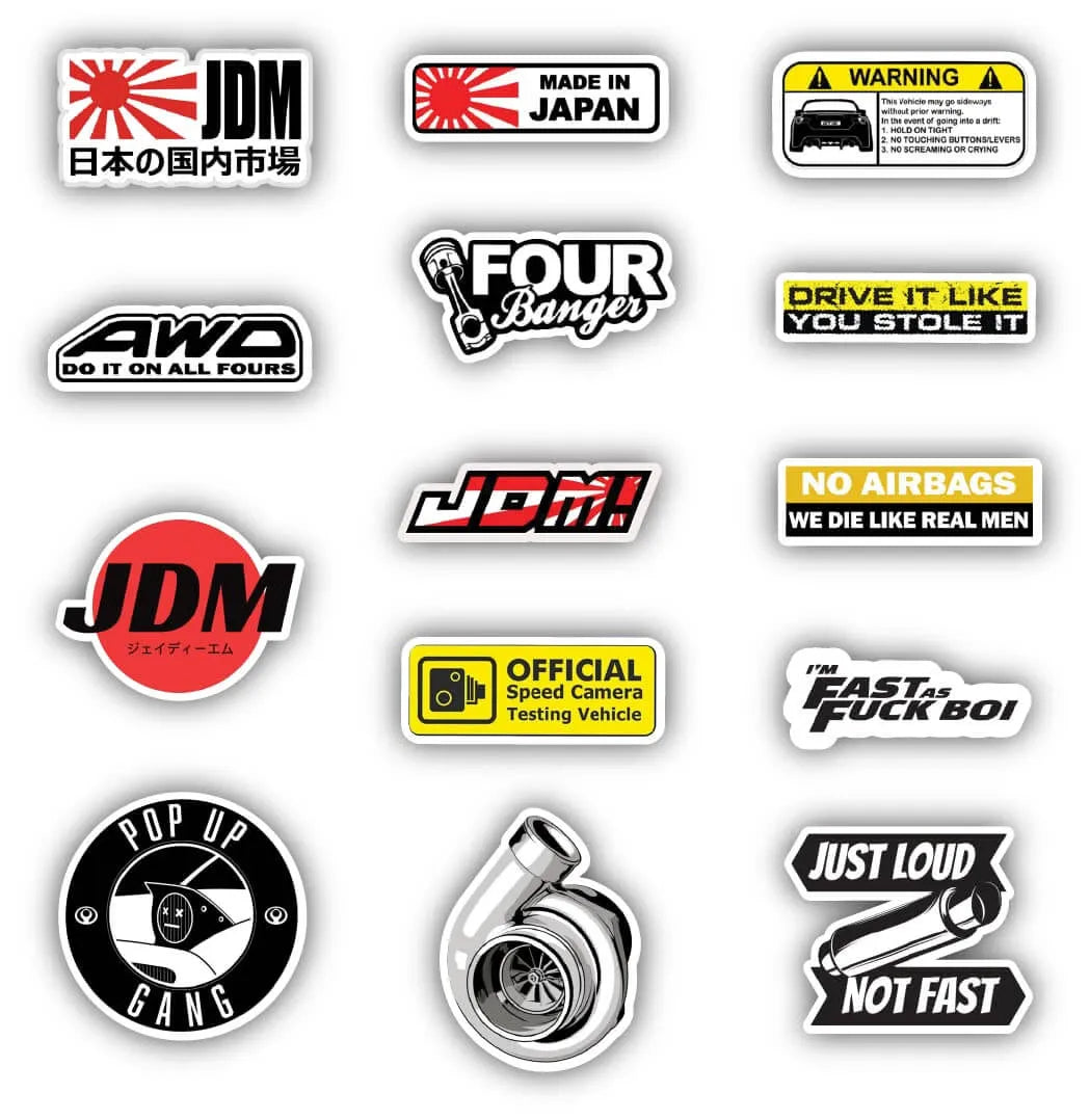 JDM Cars Laptop Stickers (Pack of 14)