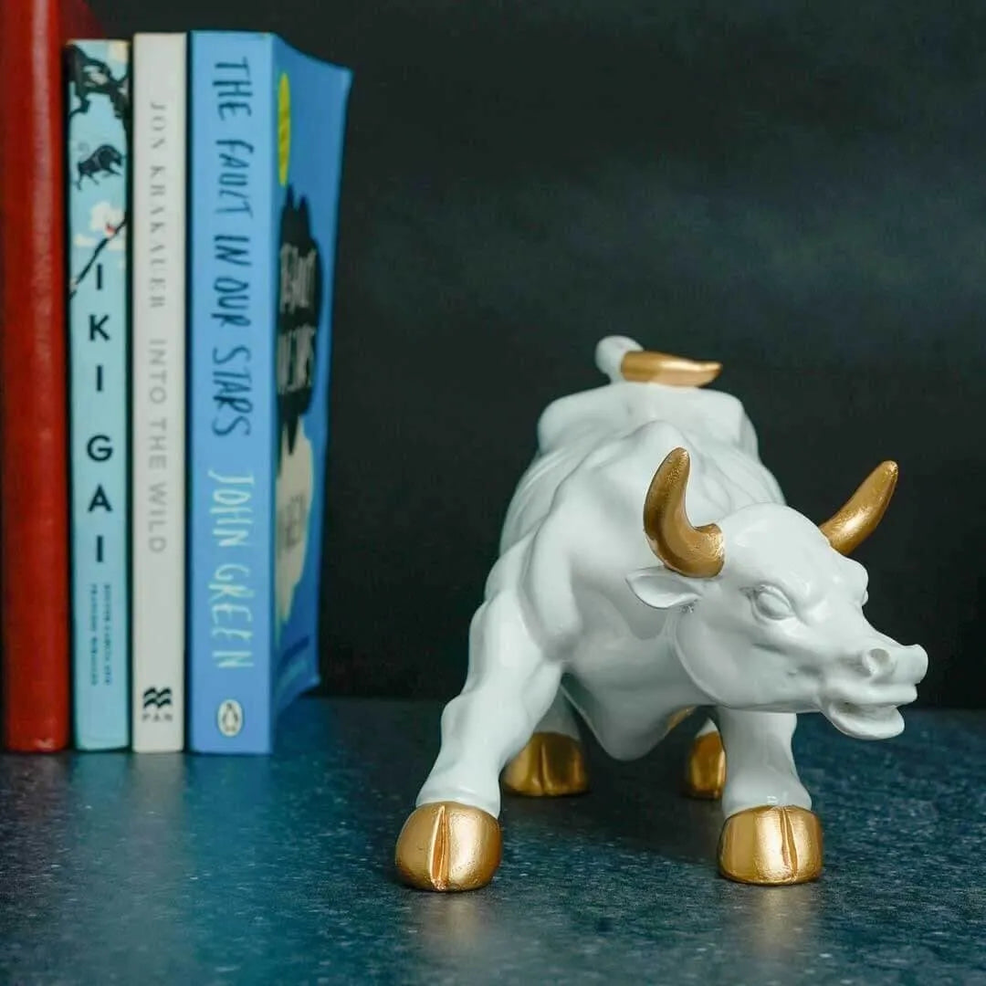 Charging Bull Showpiece - White & Gold